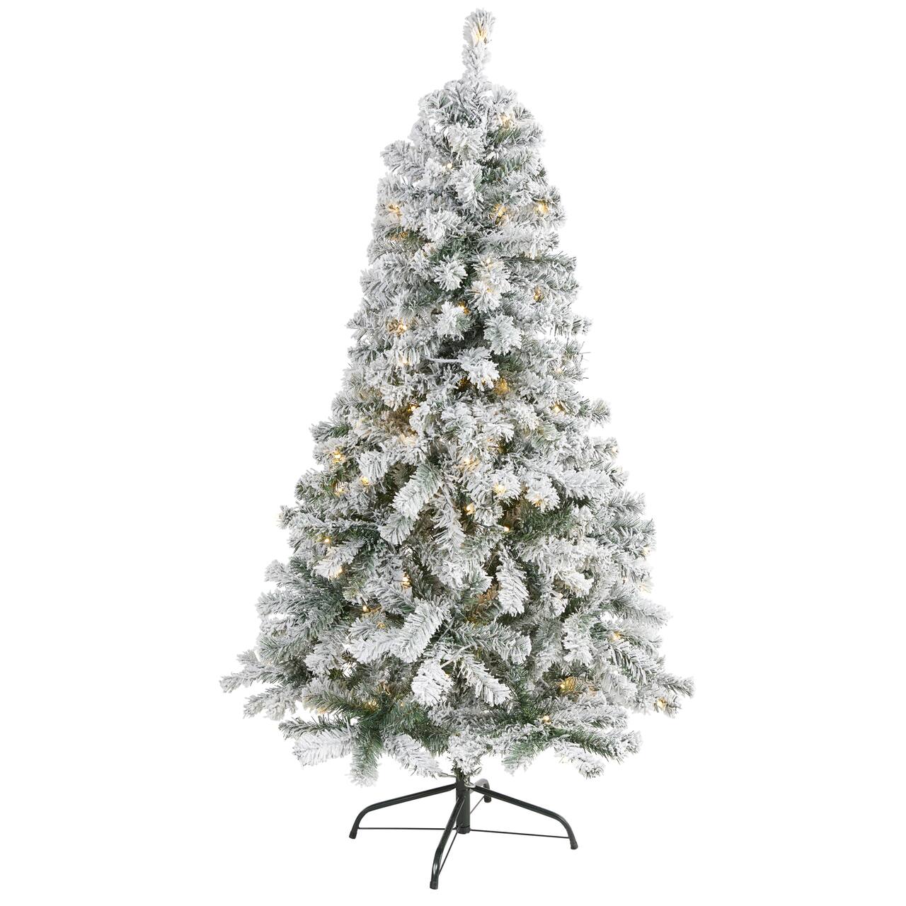 5ft. Pre-Lit Flocked Rock Springs Spruce Artificial Christmas Tree with Clear LED Lights